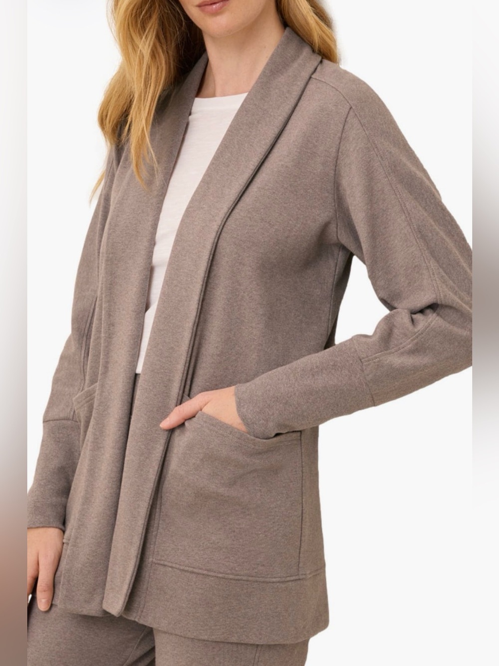 Pact Organic Cotton Airplane Wrap Cardigan Deep Taupe Heather Travel Large